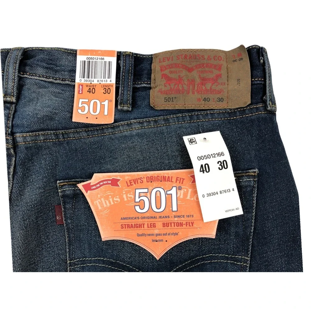 Levis 501 Mens 40 x 30 Jeans Blue 100% Cotton 2008 Straight Leg Button Fly NWT